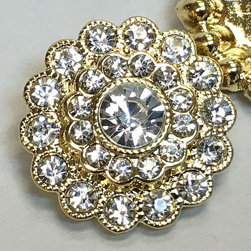 C1140 Gold and Crystal Rhinestone Button, 26mm